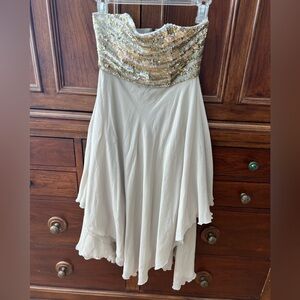 Alice + Olivia Cream and Gold High Low Dress